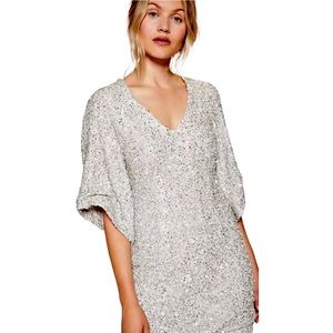 New Free People Party Girl 10 Ivory Silver Sequins